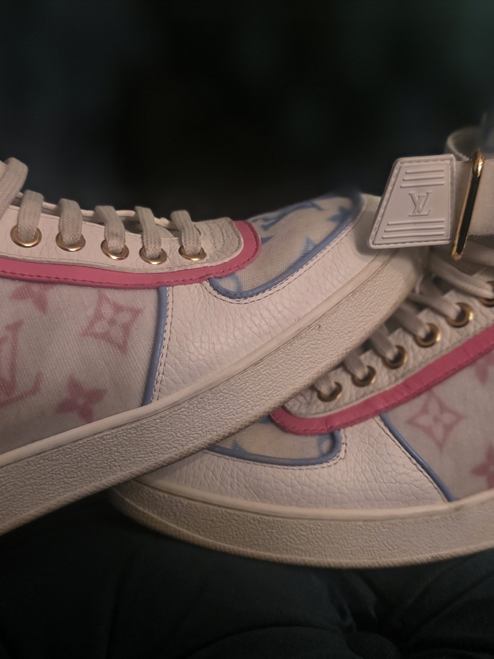 Louis Vuitton White Pink Monogram Boomboz Cartels High-Top Sneakers